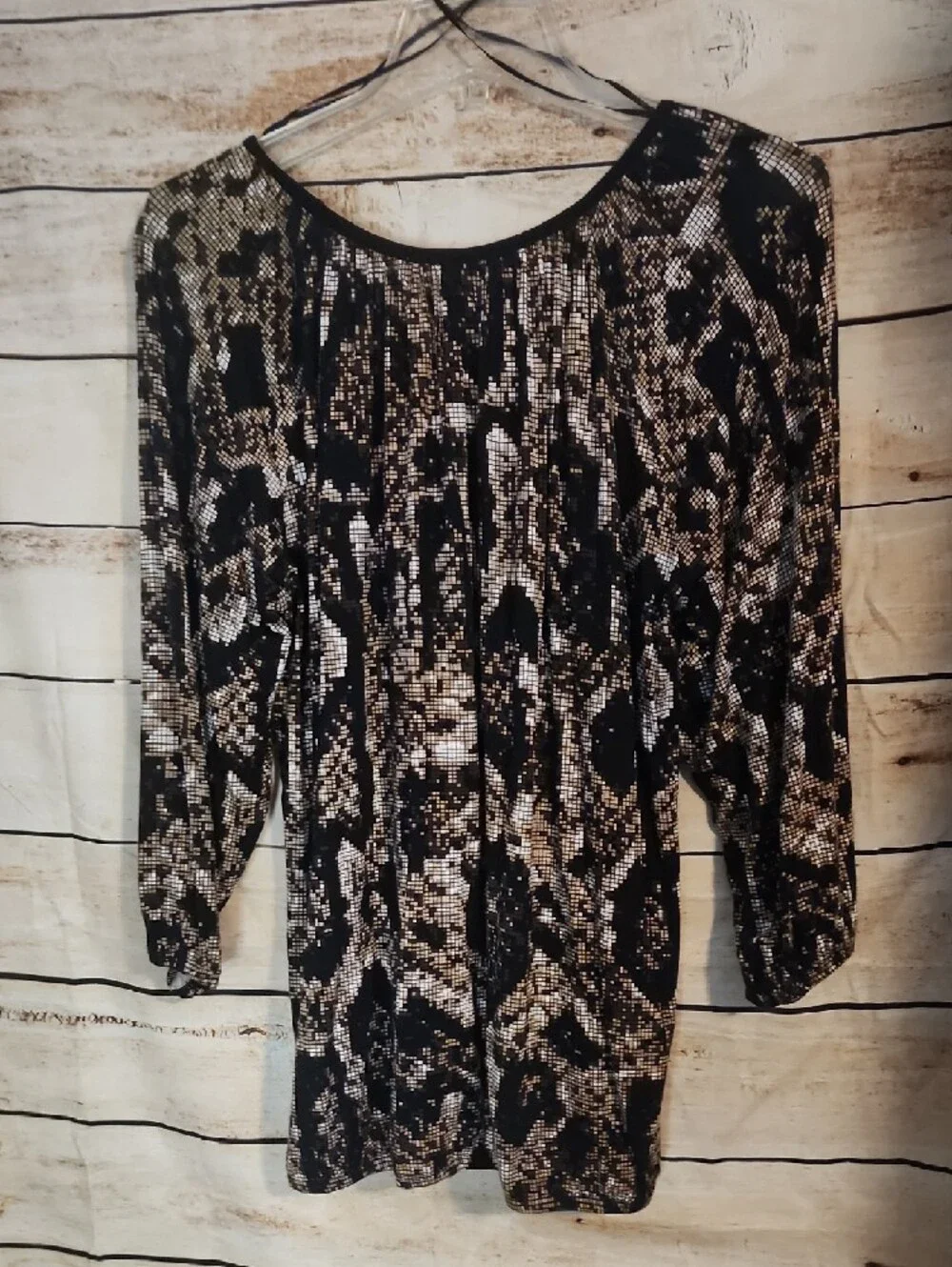 Michael Kors Black and Brown Snake-Print Long Sleeve Top
